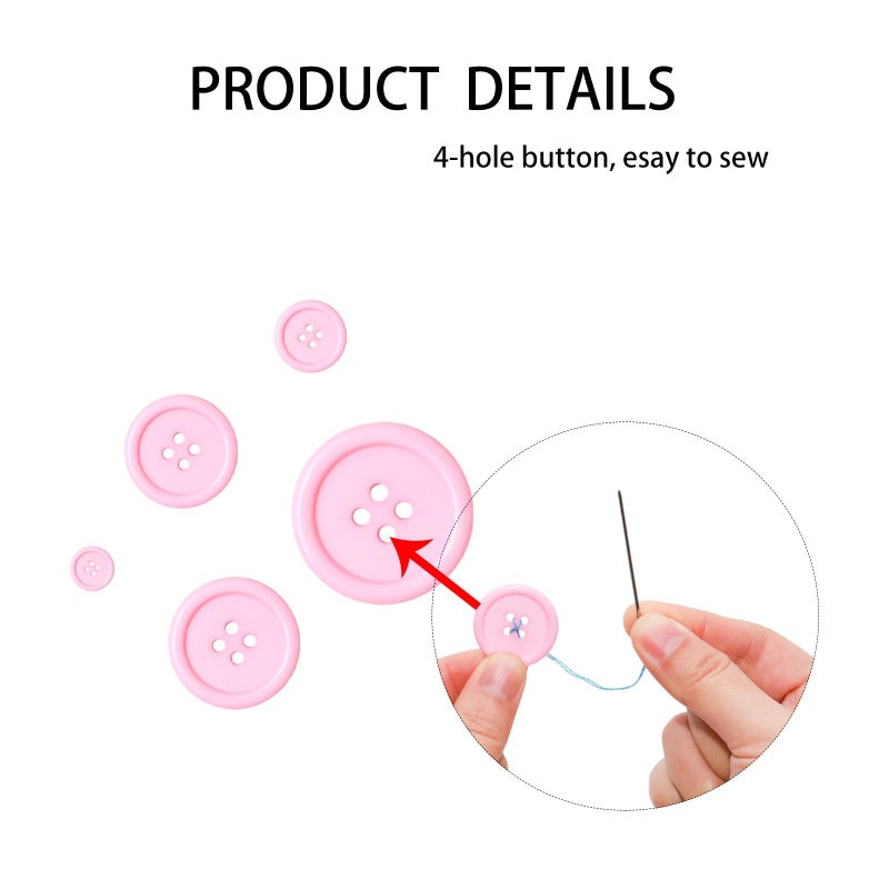 Lilaly 100 pcs Buttons for Crafts Buttons, Button DIY Buttons, Mixed Sewing Buttons, 5 Sizes of Round Mixed Buttons Suitable for for Crafts, Coats, Shirts, Pants, Shorts and More(Pink) - Image 4
